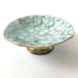Delftware Aqua and Gold Pedestal Candy Dish